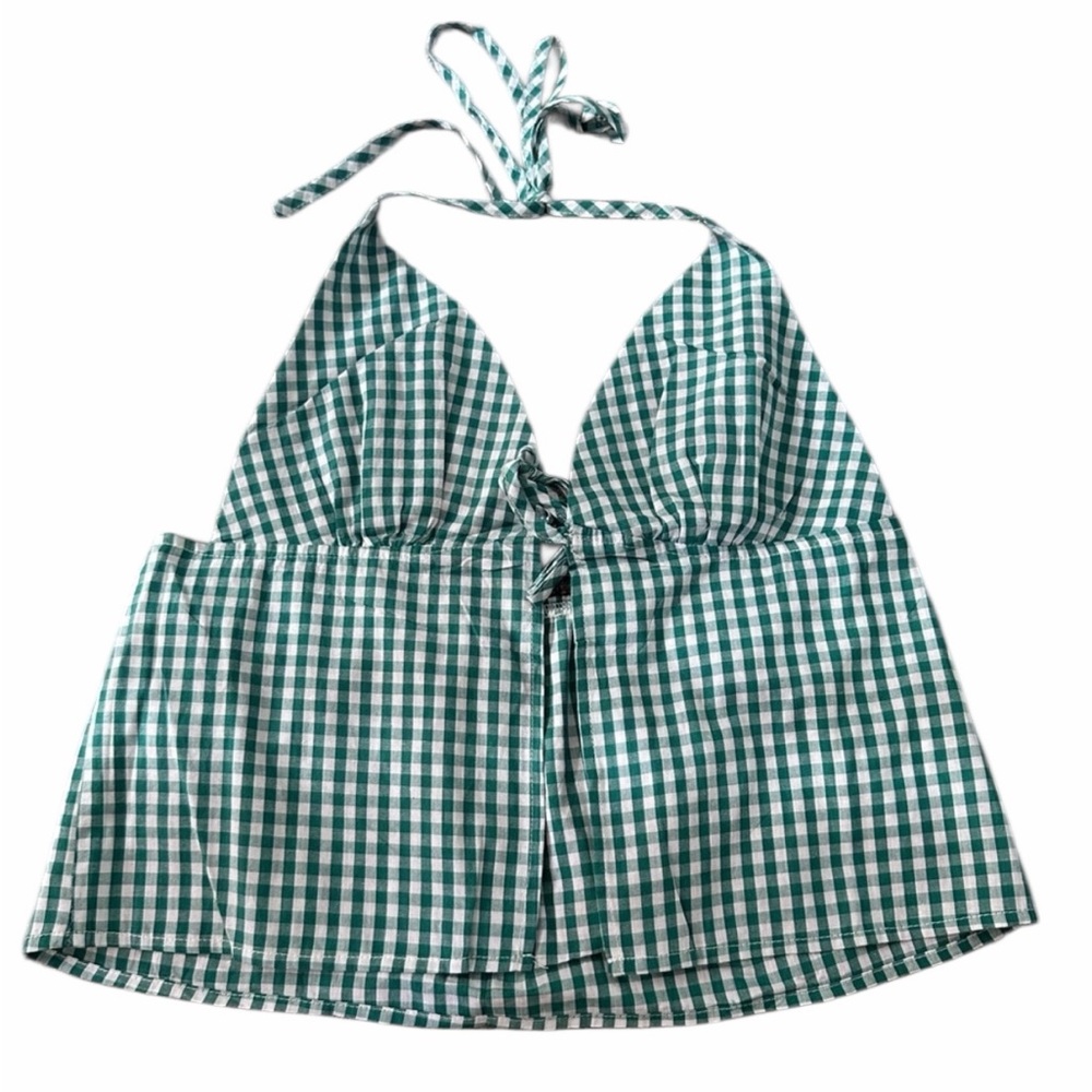 Green Checkered Halter Top - Size Medium 
Pre-Loved